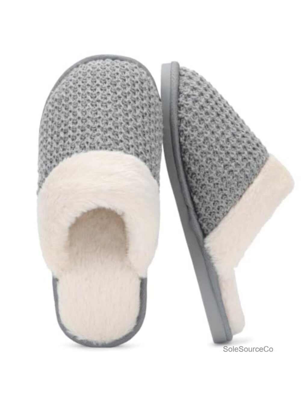 Fleece Lined Cable Knit House Slippers Non-Slip Indoor Shoes